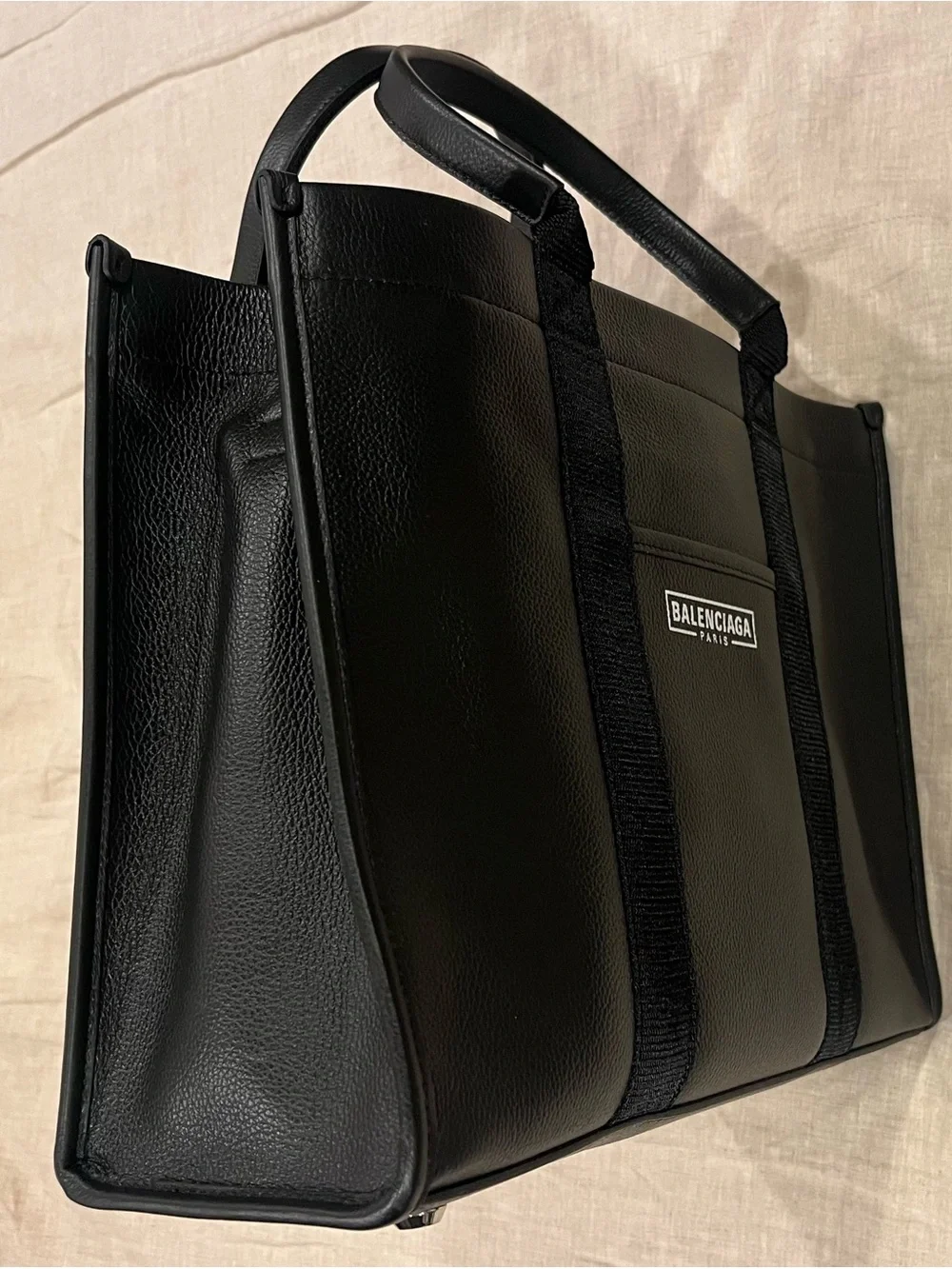 $2290 Balenciaga 2-Way Paris Logo Leather Weekend Tote Bag